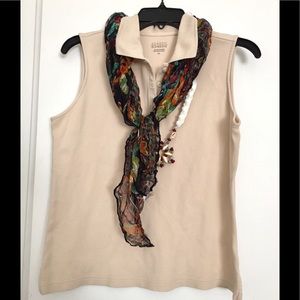 Sleeveless Top w Collar, tan, S, cute. PROCEEDS TO FAMILY HEART FOUNDATION!